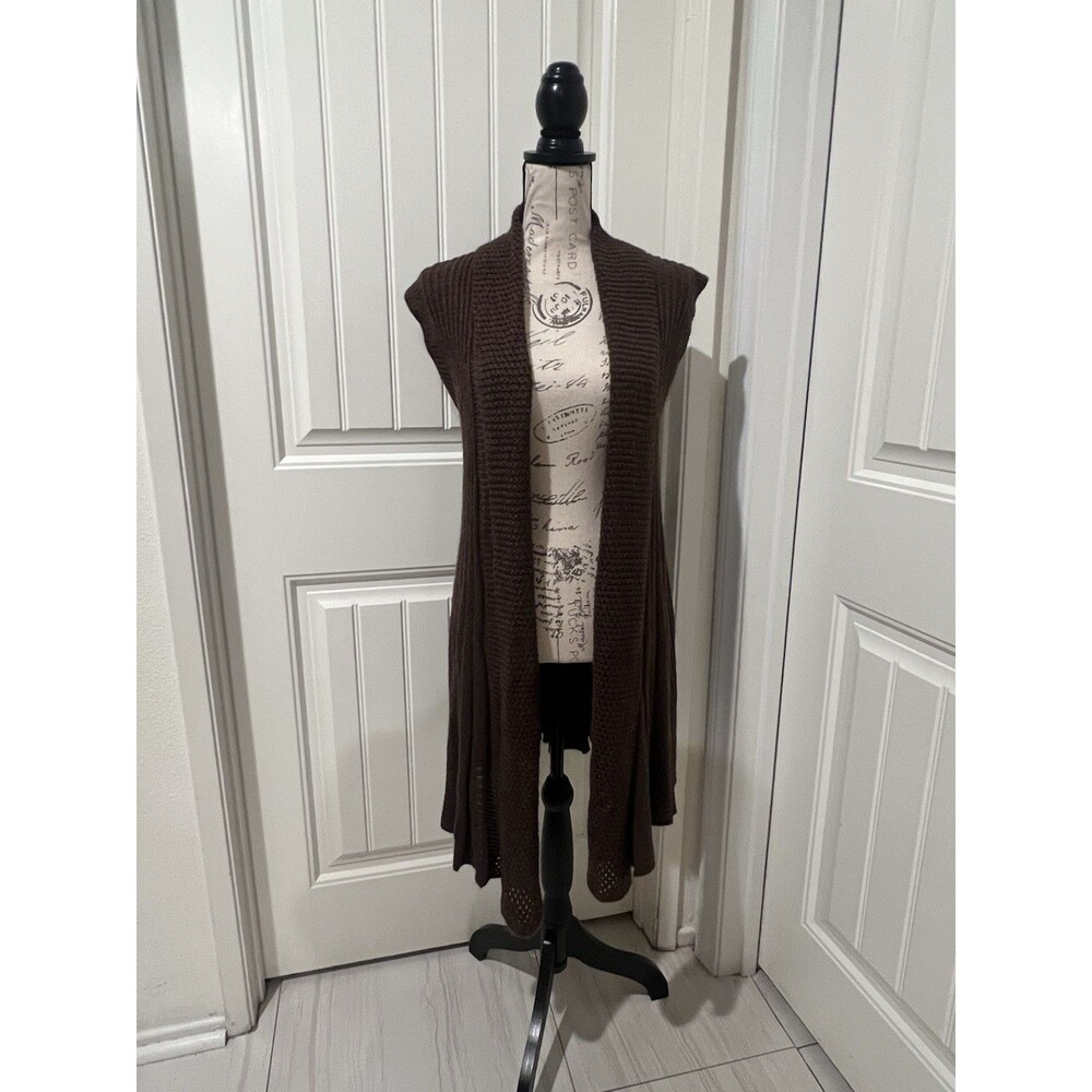 Vertigo Paris Short Sleeve Crochet Knit Cardigan Sweater Coffee Brown Boho Sz L
